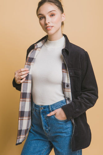 Black Corduroy Reversible Plaid Jacket