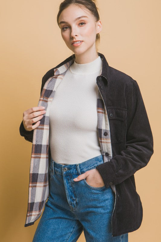 Black Corduroy Reversible Plaid Jacket