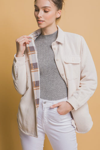 Cream Corduroy Reversible Plaid Jacket