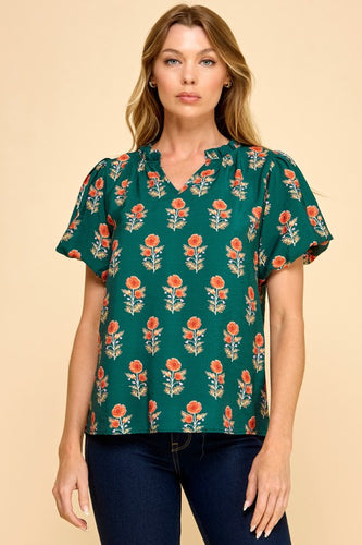 Forest Floral Puff Sleeve Top