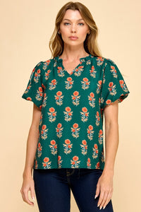 Forest Floral Puff Sleeve Top