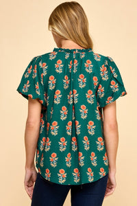 Forest Floral Puff Sleeve Top