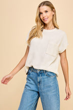 Cream Short Sleeve Knit Sweater