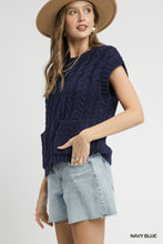 Navy Cable Knit Short Sleeve Sweater
