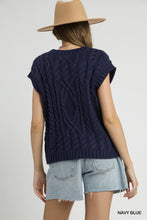 Navy Cable Knit Short Sleeve Sweater