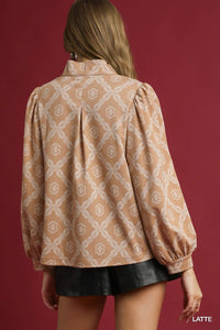 Latte Abstract Print High Neck Top