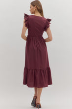 Burgundy Smocked Midi Dress