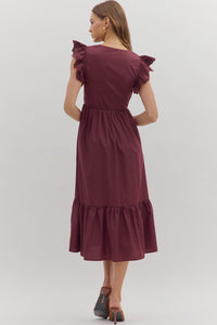 Burgundy Smocked Midi Dress