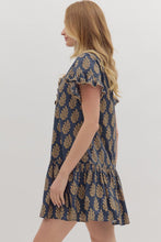 Navy Floral Flutter Sleeve Dress