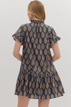 Navy Floral Flutter Sleeve Dress