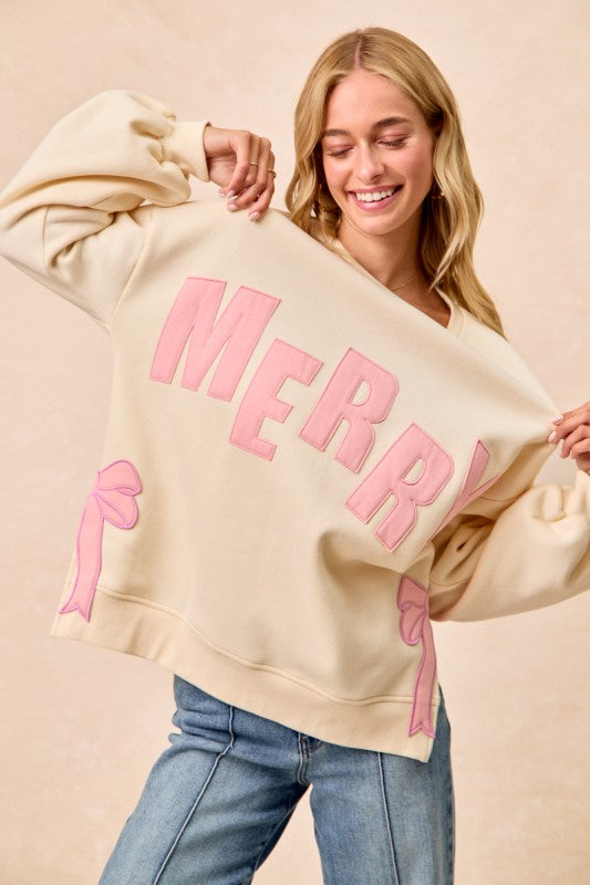 Cream Merry Bow Sweatshirt