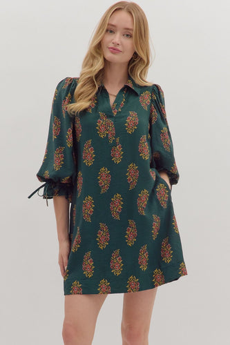 Hunter Green Floral Print Dress