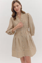 Brown Stripe Pintuck Dress