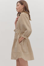 Brown Stripe Pintuck Dress