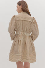 Brown Stripe Pintuck Dress