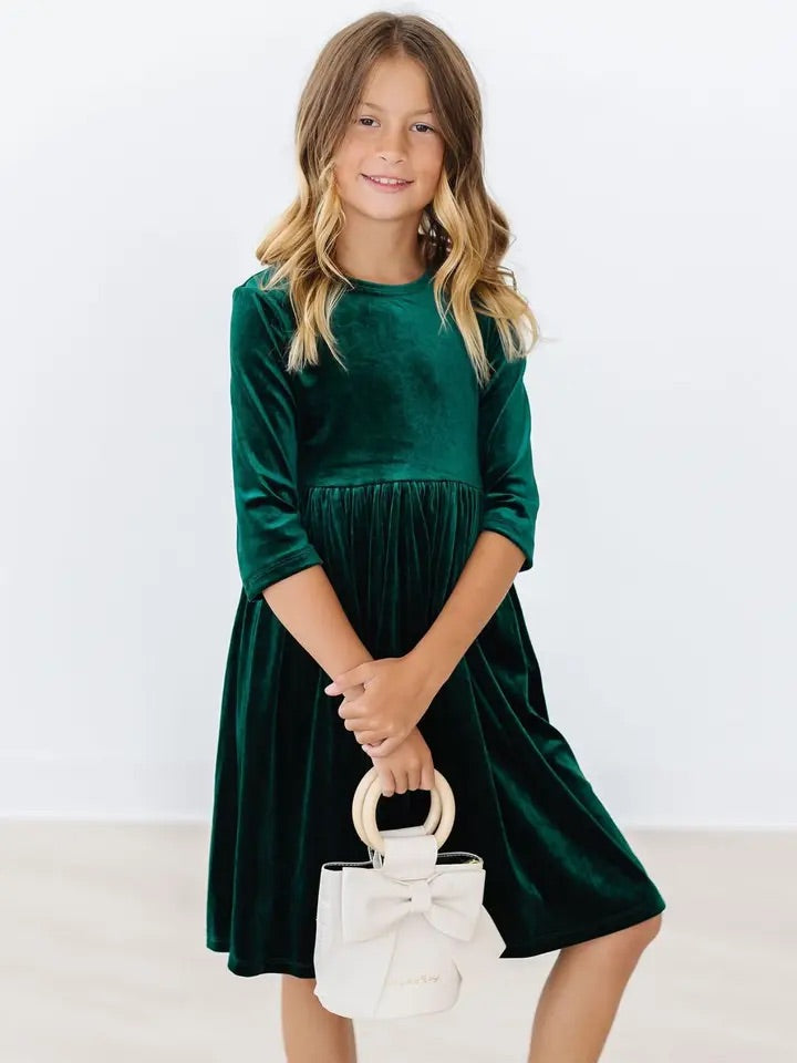 Hunter Green Velvet Twirl Dress