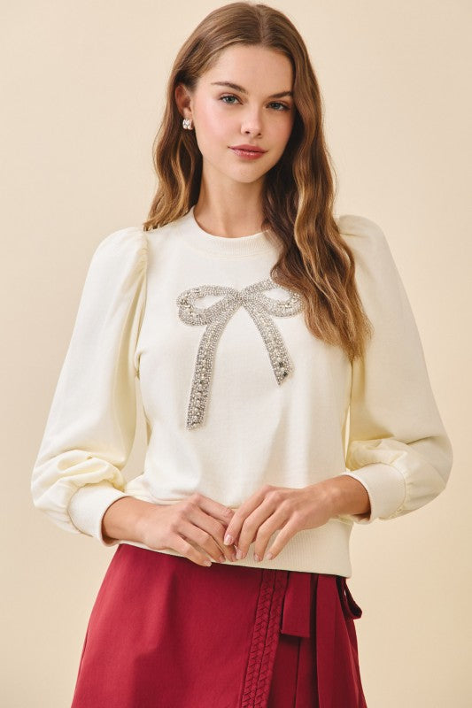 Cream Jewel Bow Sweater