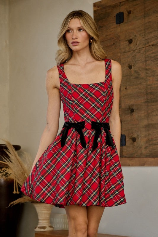 Red Plaid Bow Dress
