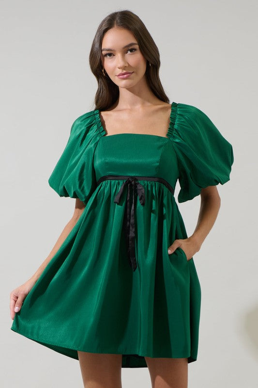 Emerald Bubble Sleeve Dress