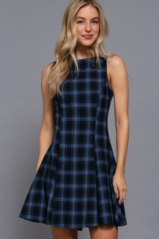 Navy Plaid Swing Dress