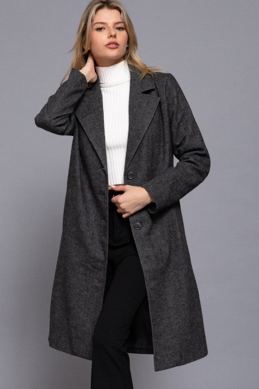 Charcoal Herringbone Long Coat