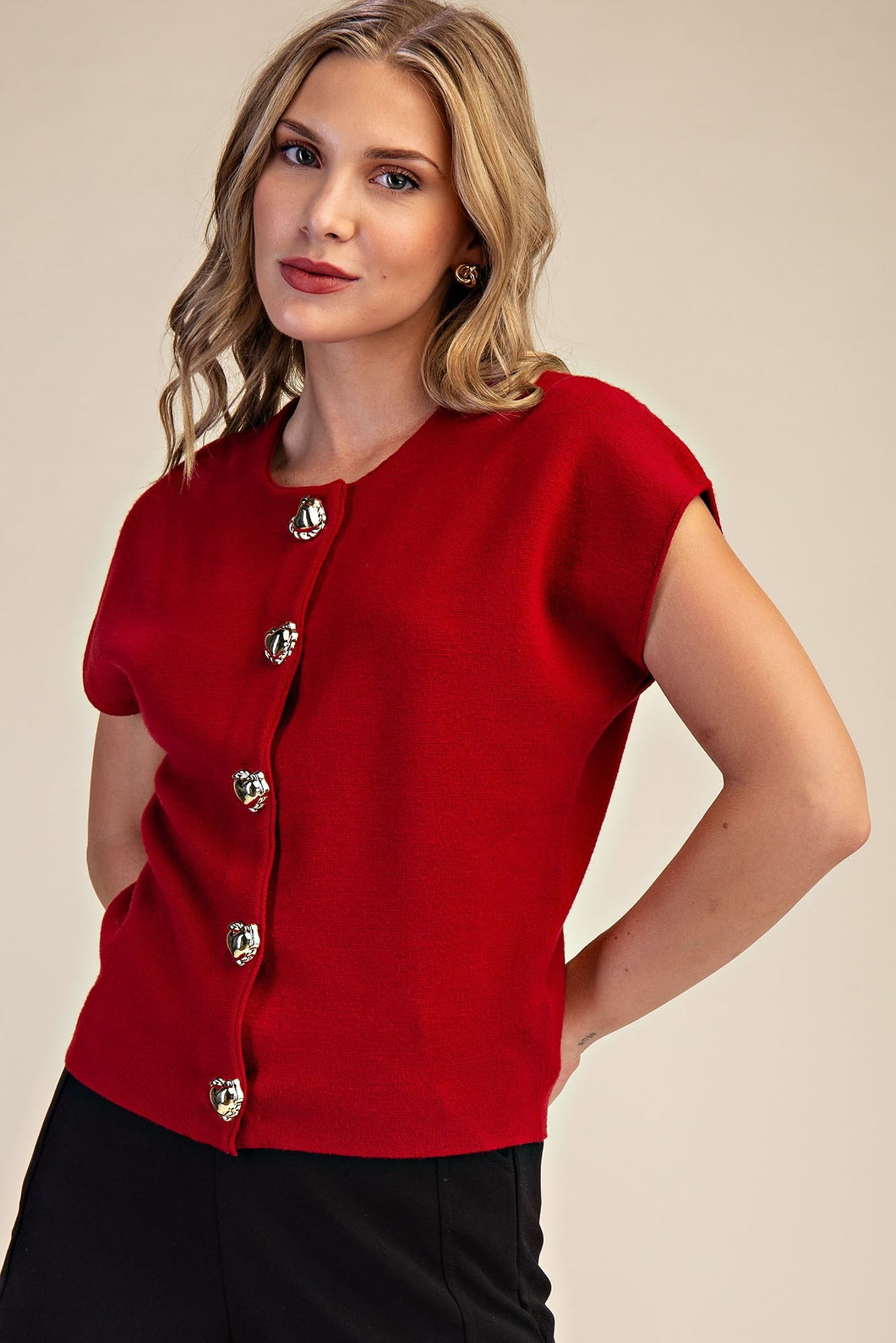 Red Button Down Top