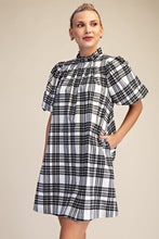 White Plaid Mock Neck Dress