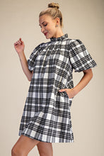 White Plaid Mock Neck Dress