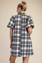 White Plaid Mock Neck Dress