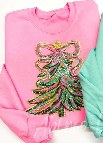 Neon Pink Sequin Christmas Tree Sweatshirt