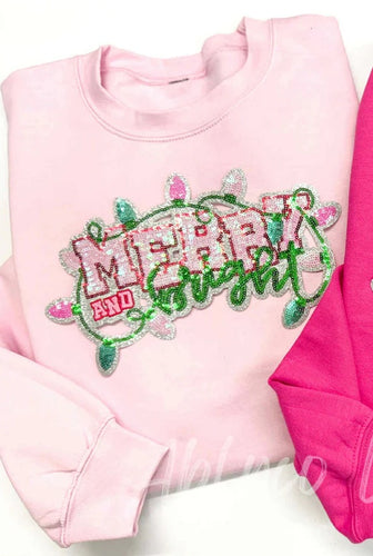 Light Pink Sequin Merry & Bright Sweatshirt