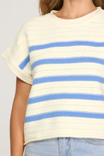 Blue Stripe Short Sleeve Sweater