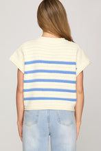 Blue Stripe Short Sleeve Sweater