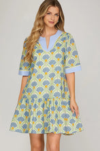 Blue Printed Contrast Dress