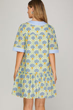 Blue Printed Contrast Dress