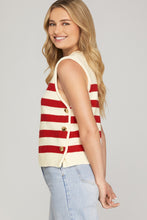 Red Stripe Button Side Sweater
