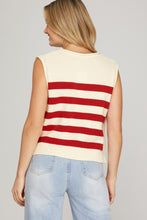 Red Stripe Button Side Sweater