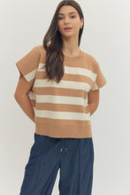 Tan Stripe Short Sleeve Sweater