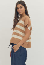 Tan Stripe Short Sleeve Sweater