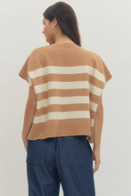 Tan Stripe Short Sleeve Sweater