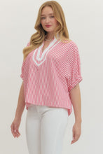 Pink Stripe Contrast Collar Top