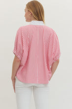 Pink Stripe Contrast Collar Top
