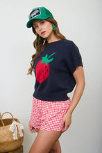 Navy Strawberry Short Sleeve Sweater
