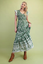 Green Mixed Print Midi Dress