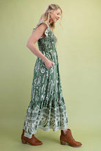 Green Mixed Print Midi Dress
