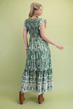 Green Mixed Print Midi Dress