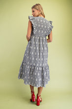Black Gingham Floral Embroidery Midi Dress