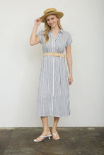 Navy Stripe Belted Midi Dress