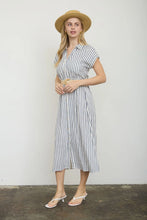 Navy Stripe Belted Midi Dress