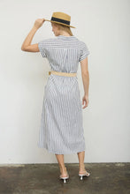 Navy Stripe Belted Midi Dress
